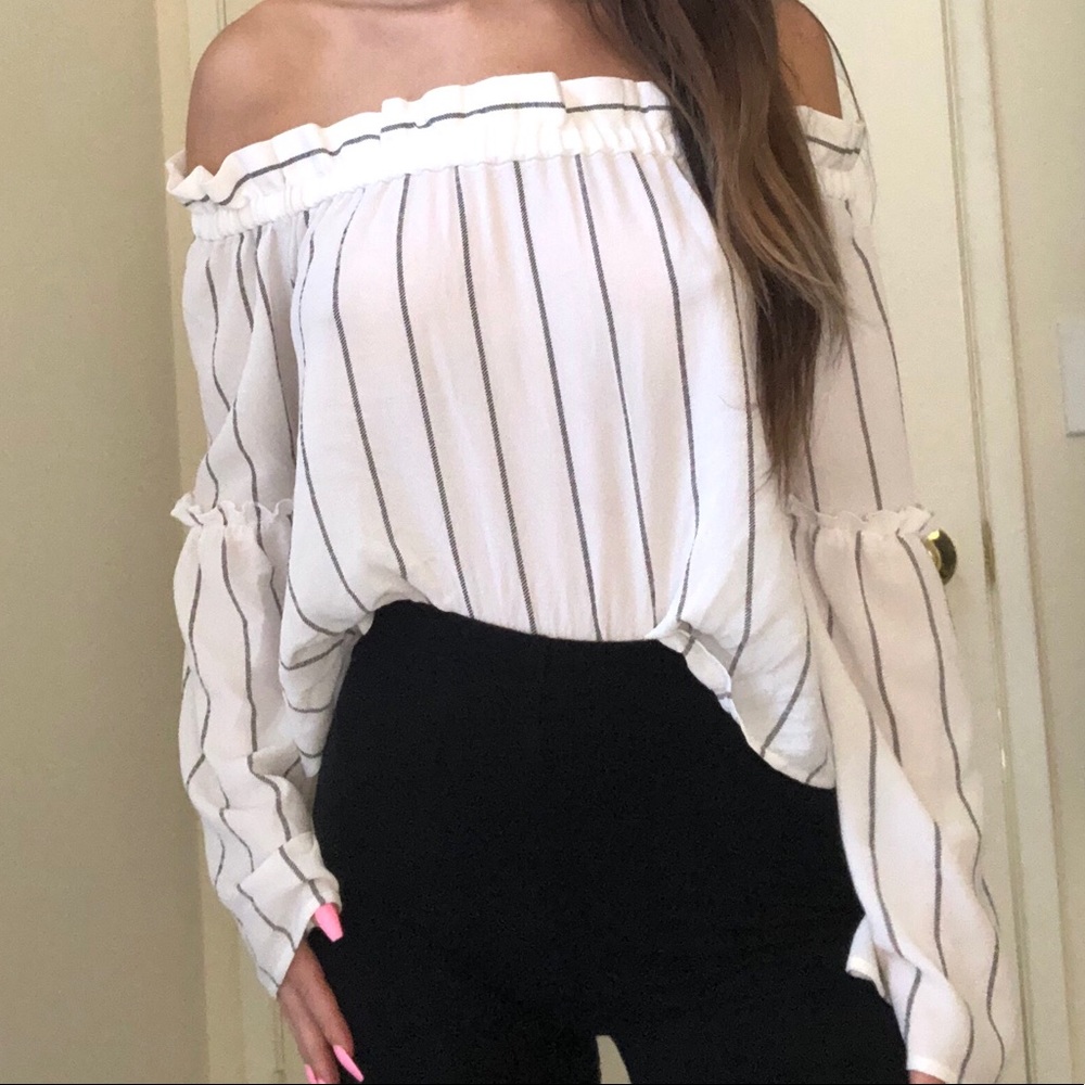 Off The Shoulder White Striped Blouse